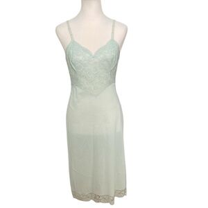 Vintage Vanity Fair green slip dress with lace